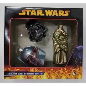 2005 Star Wars Kurt Adler Glass Ornament Set Yoda Vader Boba Fett NIP U26